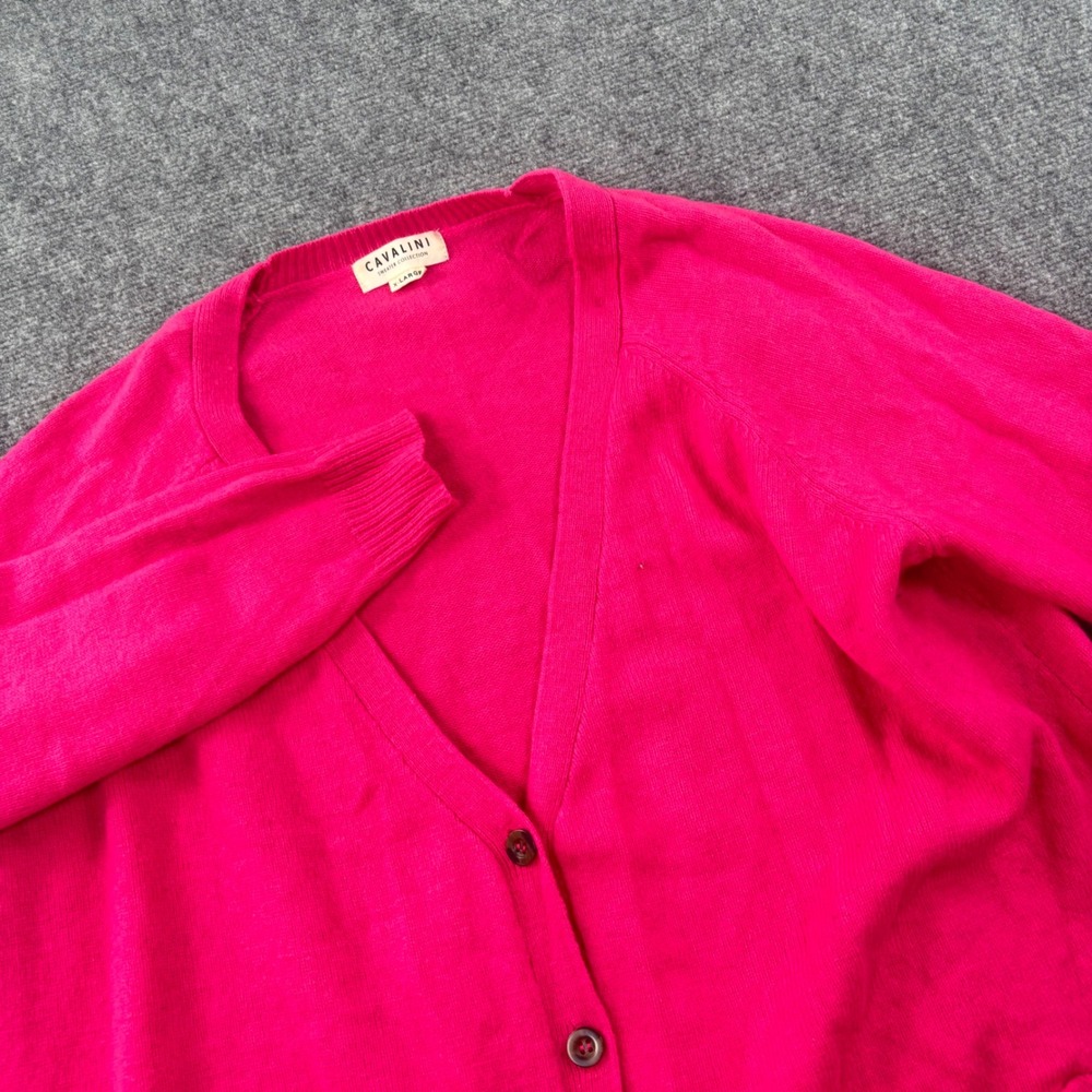 Cavalini Cardigan Sweater XL Pink Wool Blend Button Front V-Neck Womens